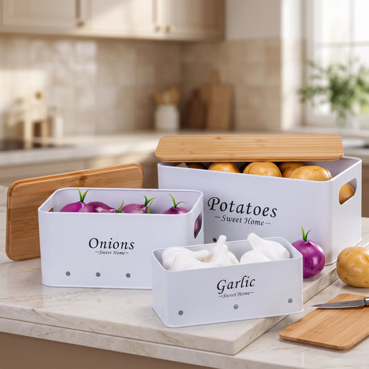Nordic Aerated Vegetable Storage Canisters with Natural Bamboo Tops