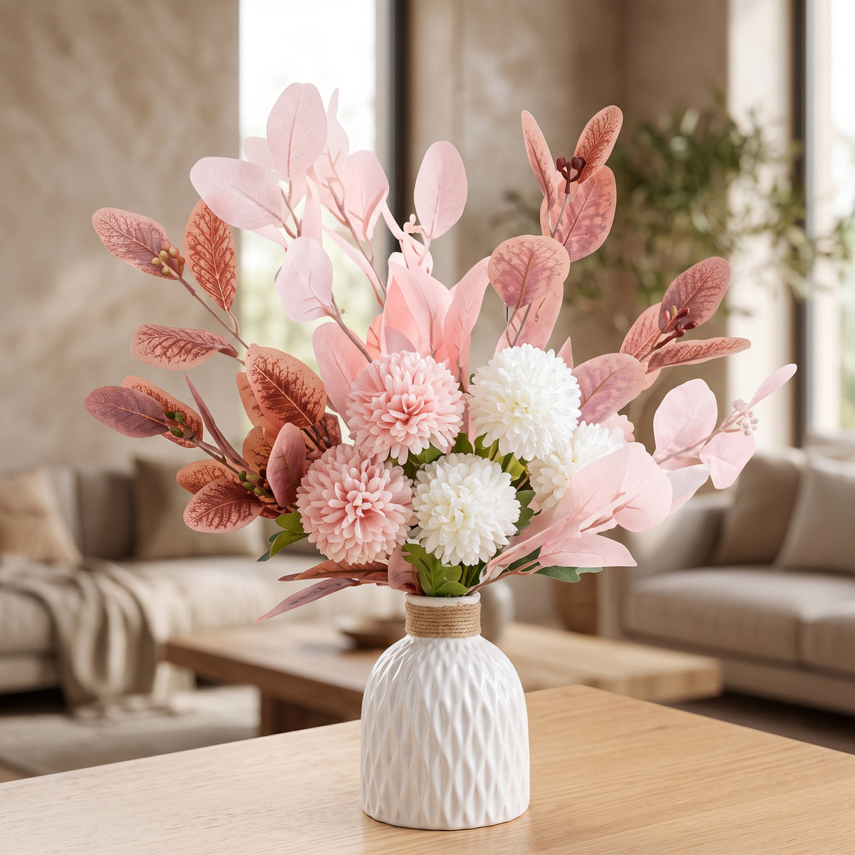Dusty Bloom Faux Floral Arrangement in Ceramic Vase
