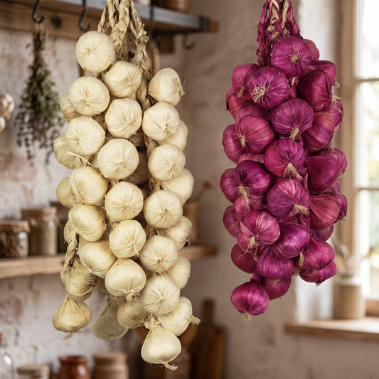 Artificial Hanging Garlic & Red Onion Braid Set – Rustic Kitchen Décor