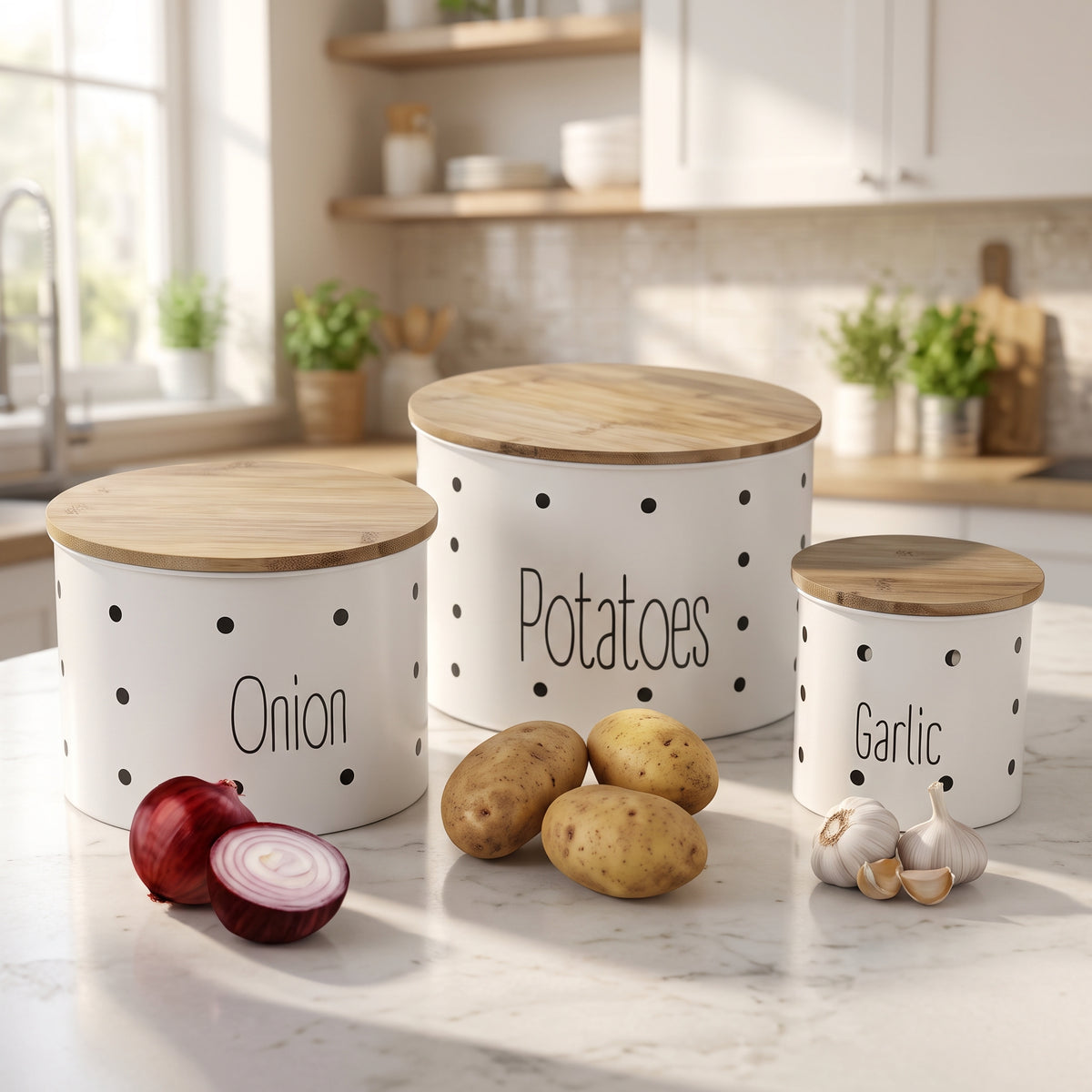Ventilated Metal Vegetable Storage Bins with Wooden Lids