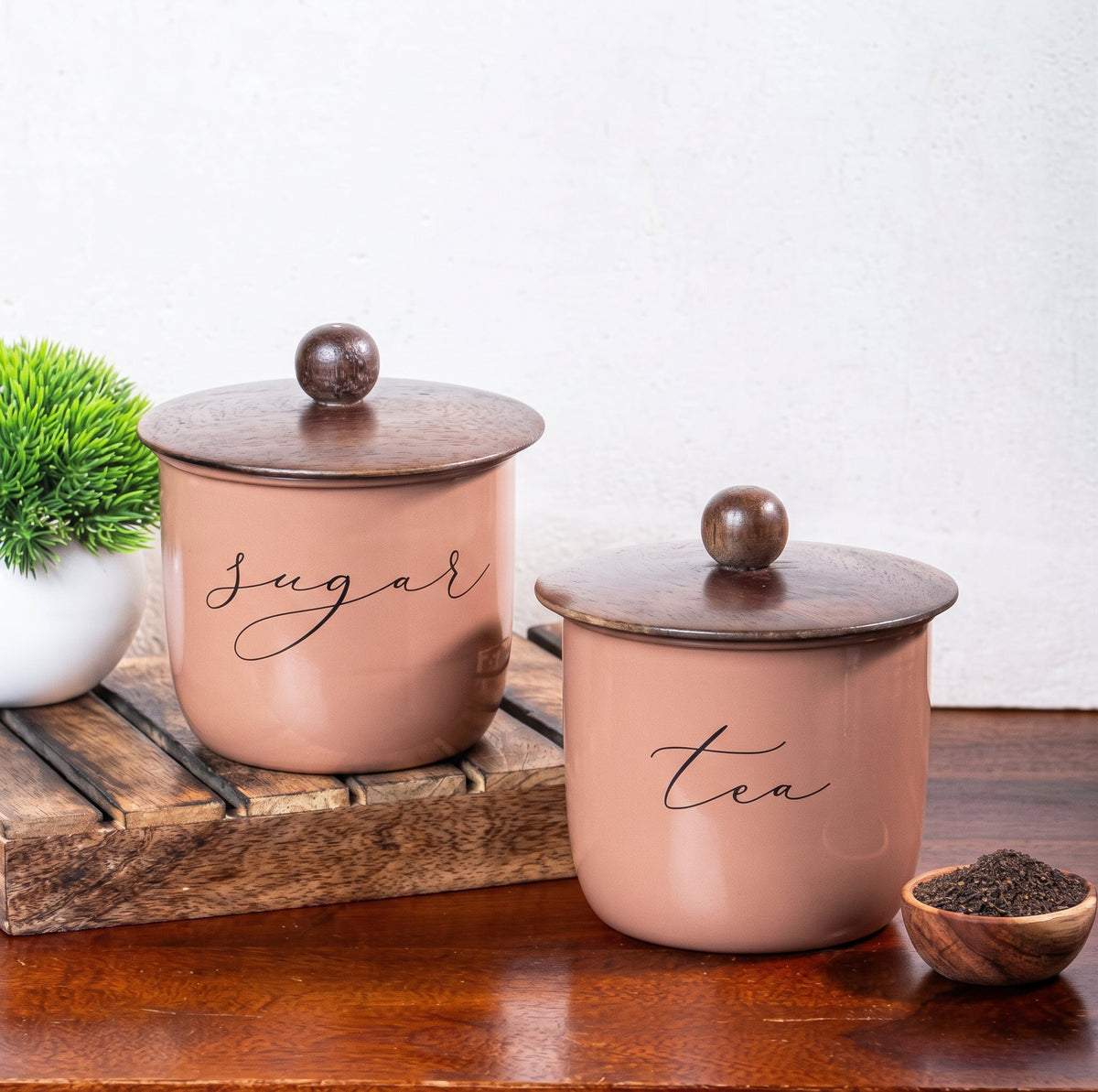 Metallure Dusty Pink Tea & Sugar Canister Duo