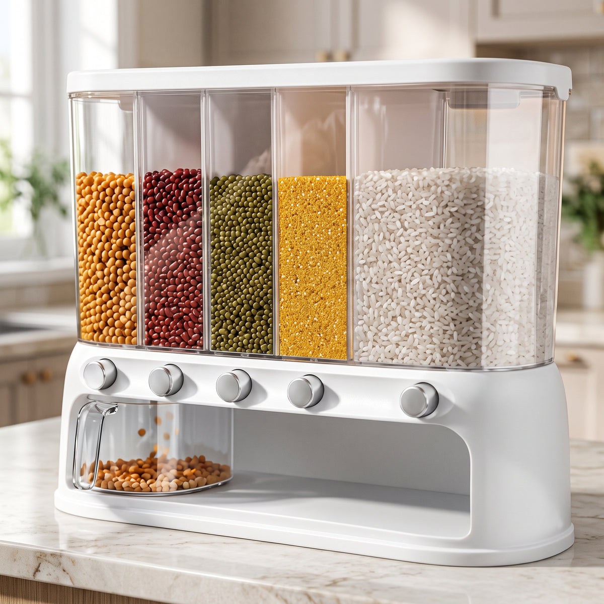 Multi-Grid Wall-Mounted Grain & Cereal Dispenser with Measuring Drawer