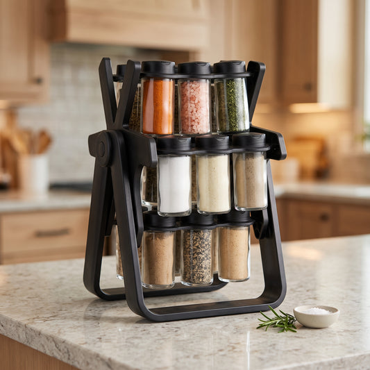 Carousel 12-Jar Glass Spice Organizer & Rotating Stand