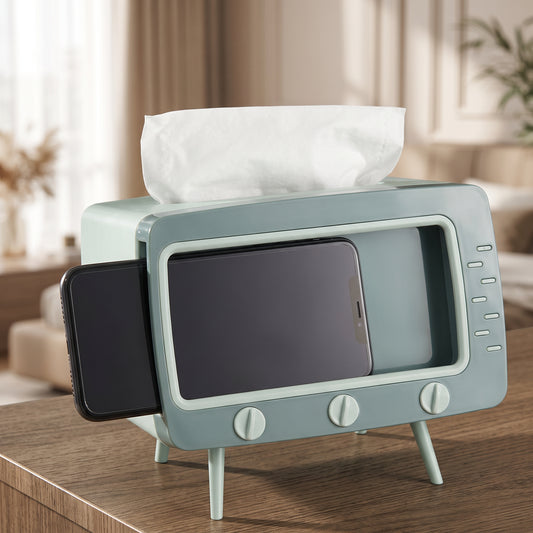 Multifunctional Desktop Retro TV Tissue Dispenser & Phone Holder