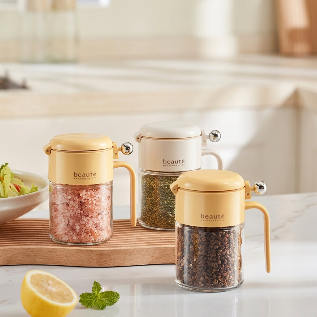 Nordic Ergonomic Glass Spice Pot with Press-Open Lid