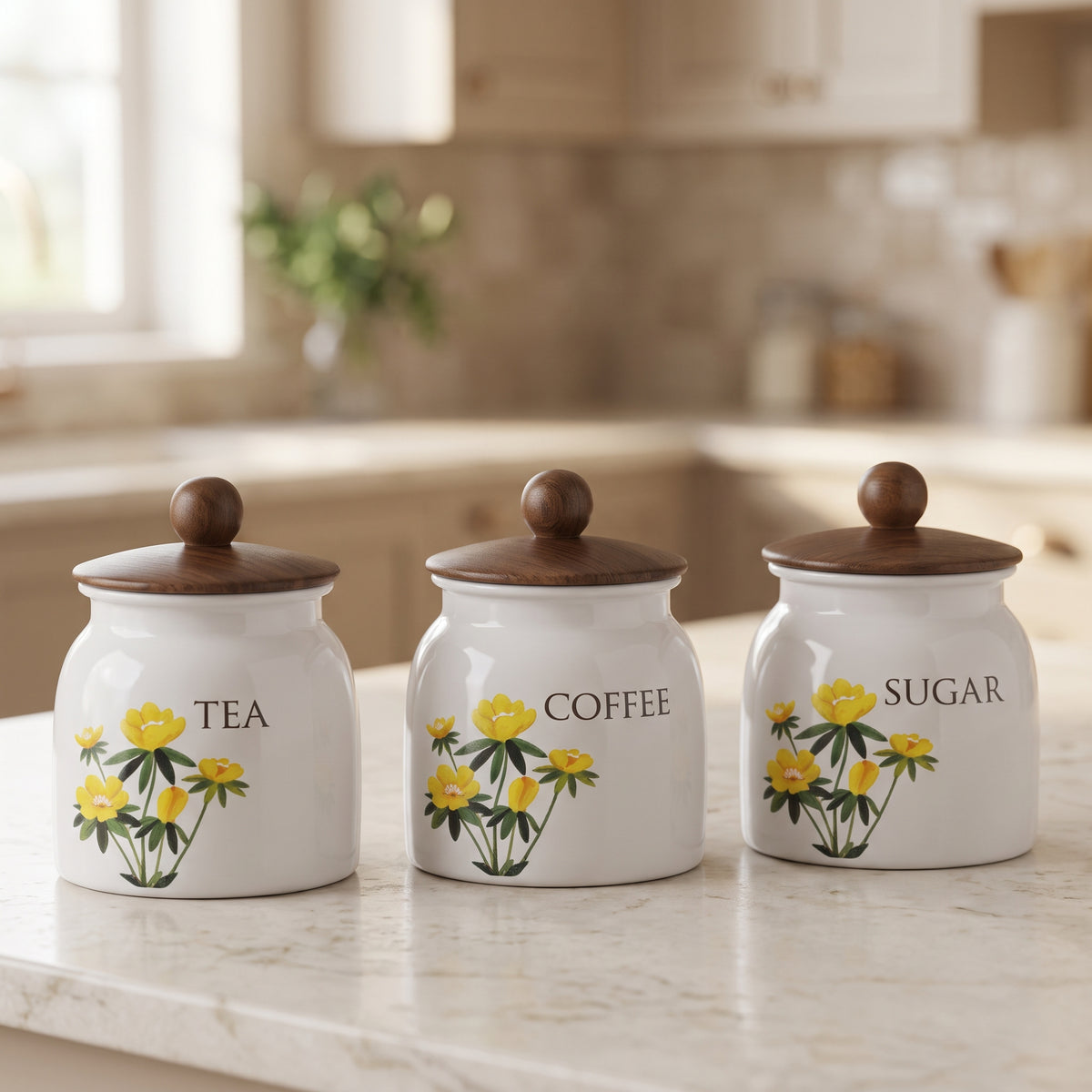 Vintage Floral Ceramic Tea, Coffee & Sugar Canister Set (3-Piece)