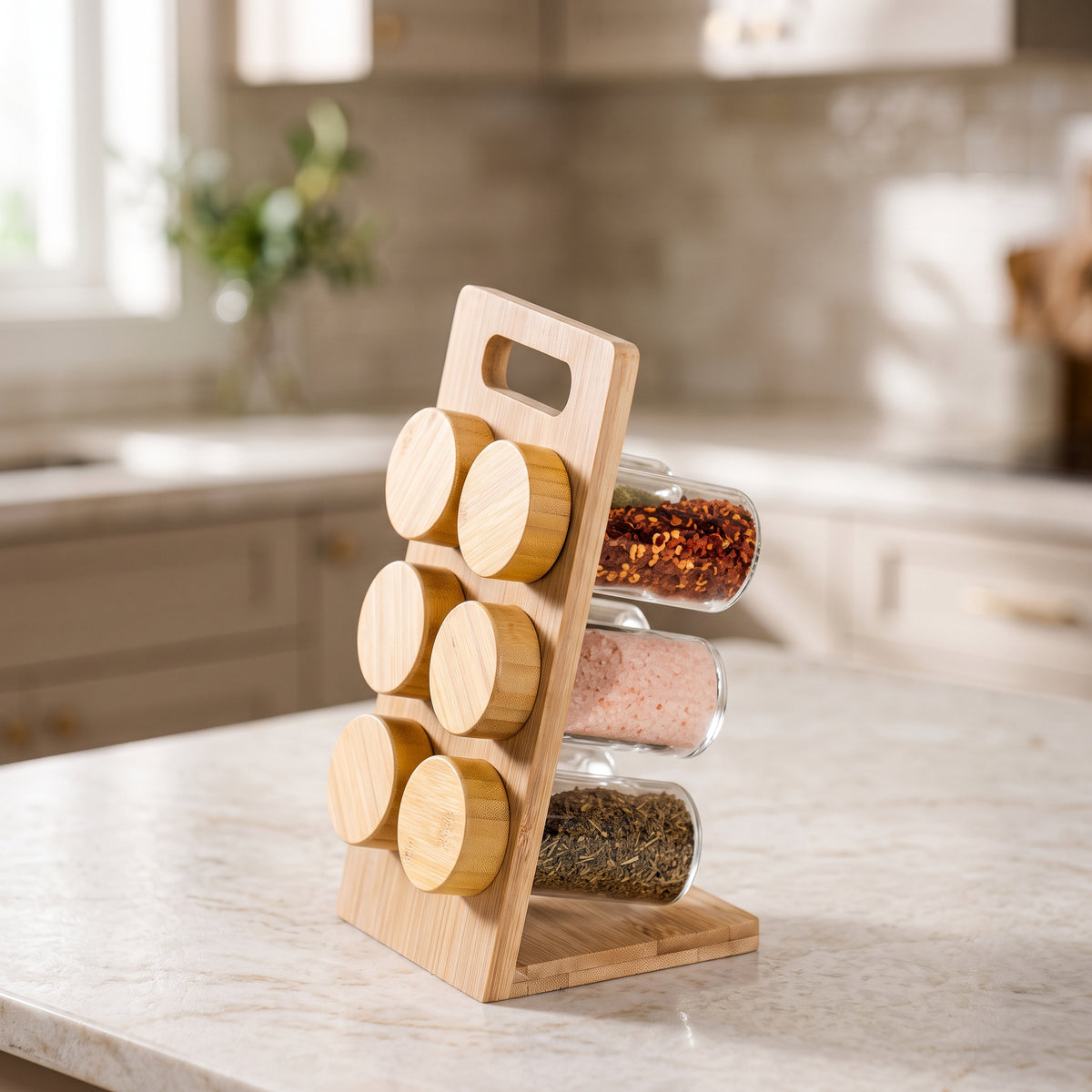 Portable Wooden Spice Organizer Suite with Ergonomic Carry Handle