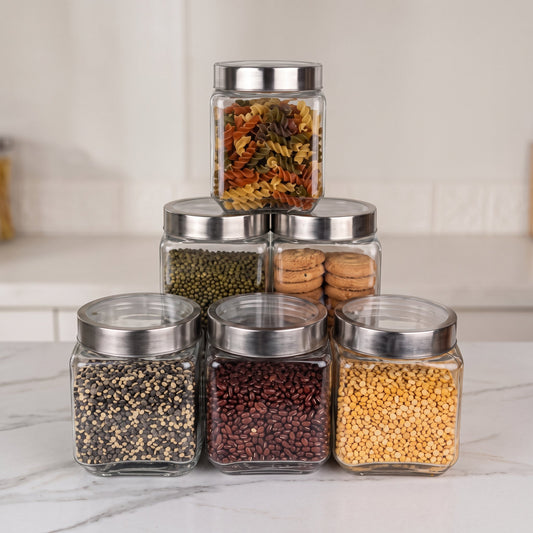 6-Piece Glass Spice Jar Set with Stainless Steel